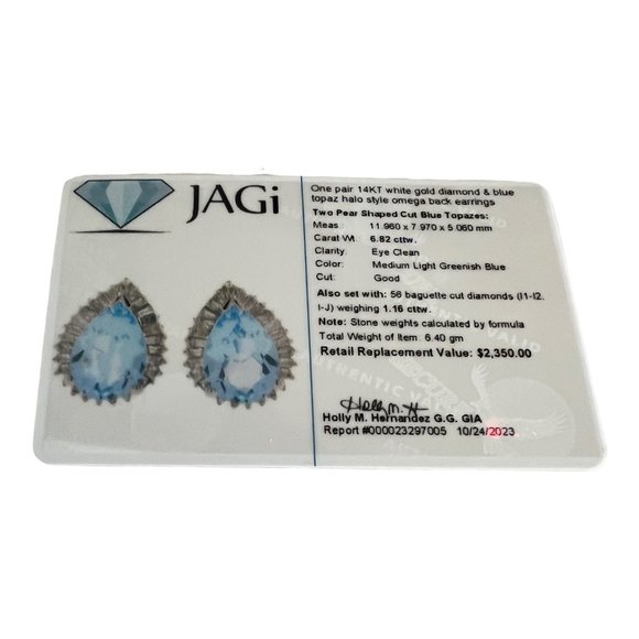 Vintage 14 Karat White Gold Blue Topaz and Diamond Earrings #4228 - Picture 9 of 9